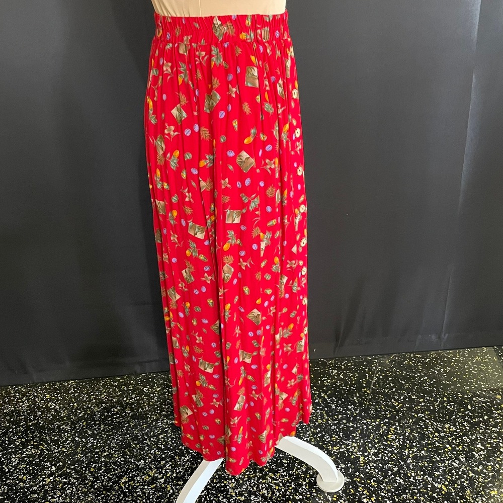On The Verge Maxi Skirt Womens Red Good Vintage Novelty Print Button Front - Picture 4 of 6